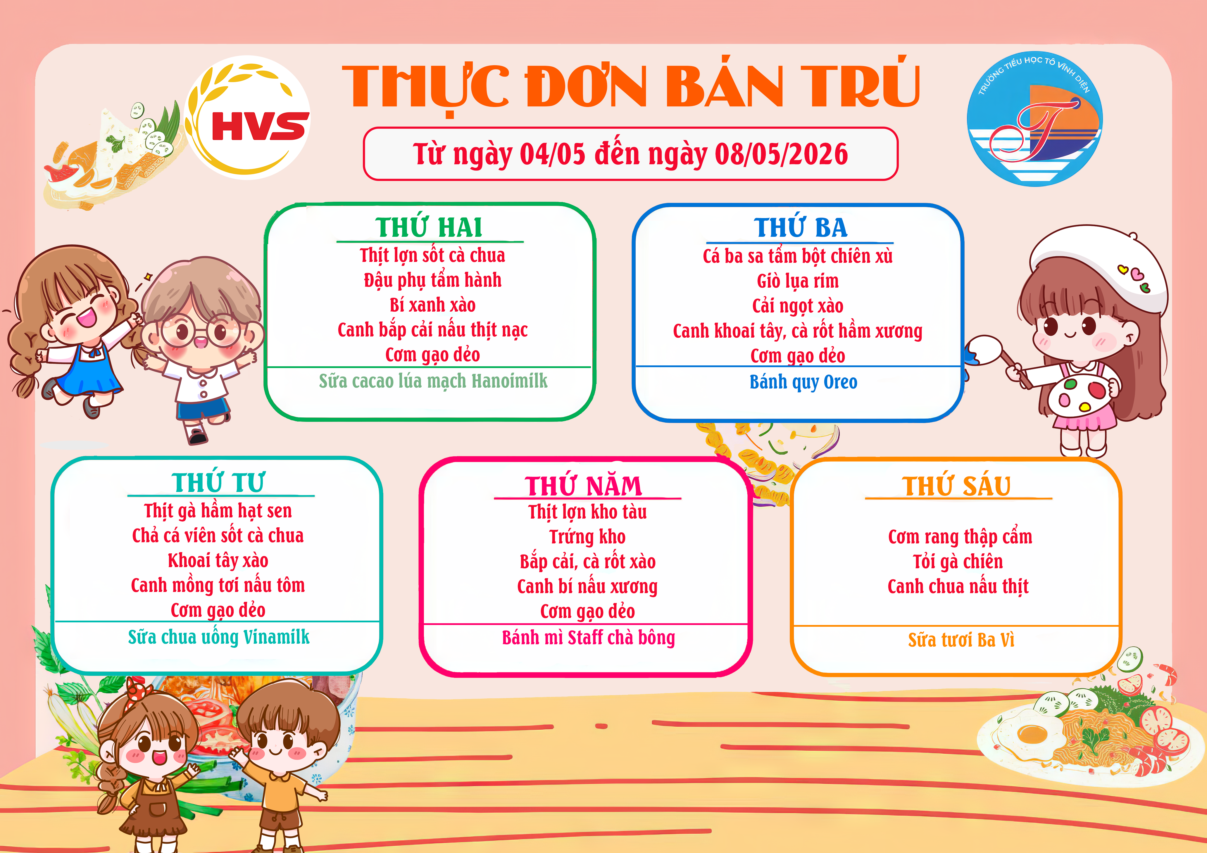 THỰC ĐƠN BÁN TRÚ THÁNG 5/2026