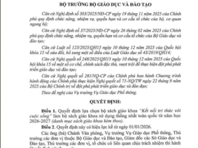 Quyết định 3588/QĐ-BGDĐT Bộ sách giáo dục phổ thông sử dụng thống nhất toàn quốc Quyết định 3588/QĐ-BGDĐT Bộ sách giáo dục phổ thông sử dụng thống nhất toàn quốc